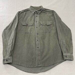 LL Bean Corduroy Button Up Shirt Men’s Long Sleeve Hiking Cotton Tan Gray Large